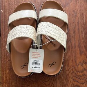 Freely Elegant Cream Woven Slide Sandals
